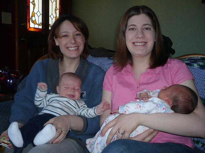 P1000301.JPG - Aunt Bekah with Kalin and Aunt Lindsey with Hailee