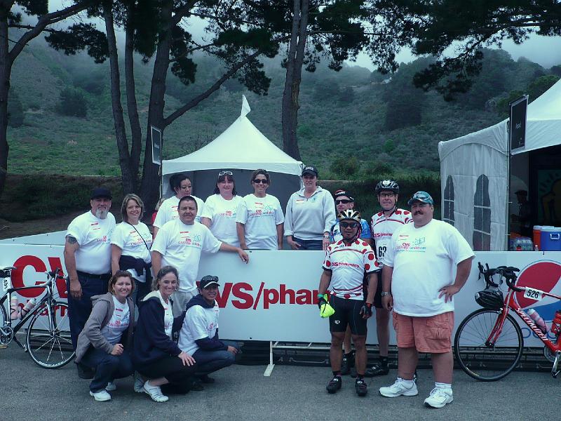 P1040704fix.JPG - Romel and I wee the first CVS riders to arrive.  Chris from San Diego (behind Romel) arrived just in time for this photo with the other CVS volunteers.